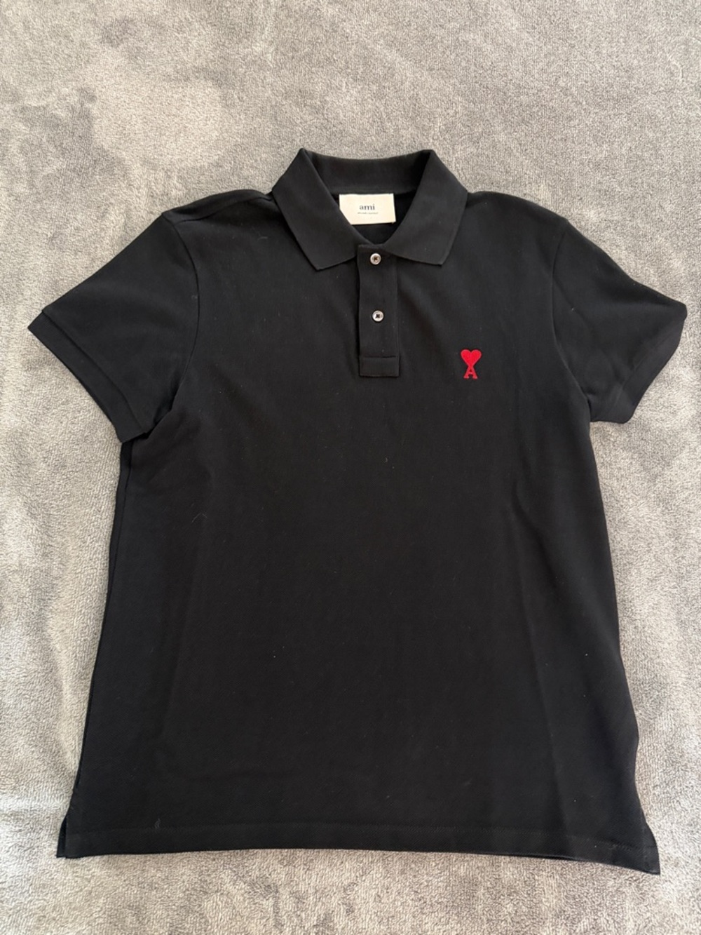 Ami Black Polo with Red Heart Motif
